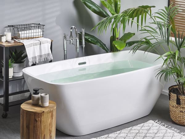 Badkar Vit Silver Akryl Stål 170 x 78 cm Modern Stötsäker Lättskött Rektangulär