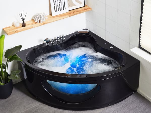 Hörnbubbelbad Svart Sanitär Akryl med LED-lampor 10 massagestrålar Modern Style
