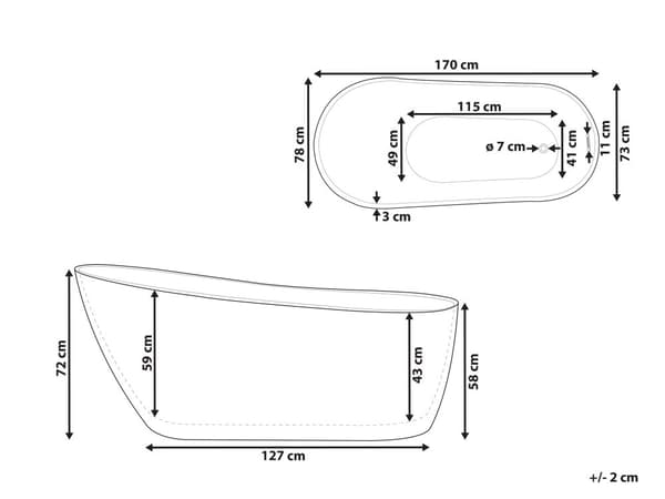 Fristående Badkar Vit Sanitetsakryl 170 x 78 cm Oval Design