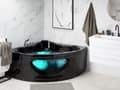 Miniatyrbild 2 av 10: Hörnbubbelbad Svart Sanitär Akryl med LED-lampor 10 massagestrålar 190 x 138 cm Modern stil