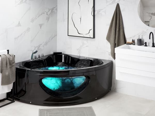 Hörnbubbelbad Svart Sanitär Akryl med LED-lampor 10 massagestrålar 190 x 138 cm Modern stil