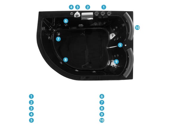 Bubbelbad Svart Sanitär Akryl LED-lights Kurvad Höger Dubbel 158 x 113 cm