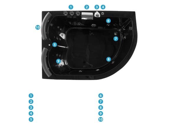 Bubbelbad Svart Sanitär Akryl LED-lights Kurvad Höger Dubbel 158 x 113 cm