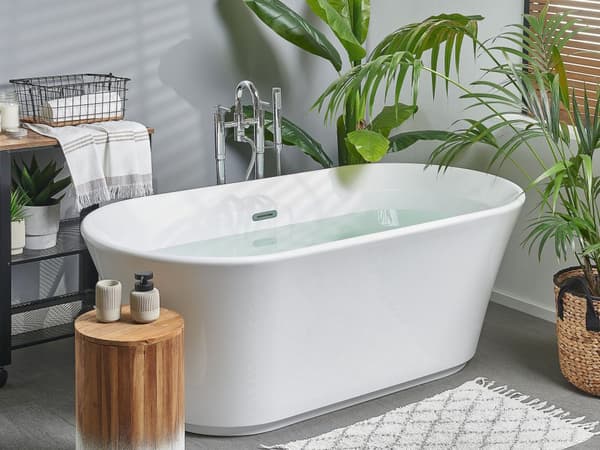 Fristående Badkar Vit Sanitär Akryl Oval Enkel 170 x 80 cm Modern Design