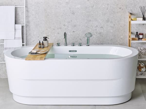 Fristående Badkar med blandare Vit Sanitär Akryl Oval Enkel 170 x 80 cm Modern Design Minimalistisk