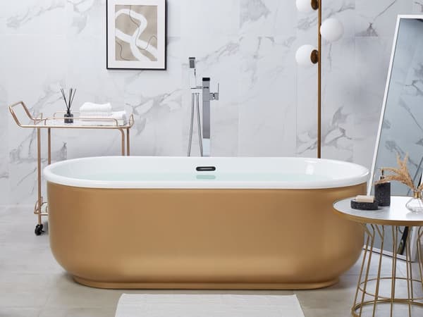 Fristående badkar Glansigt Guld Sanitär Akryl Enkel Oval Modern Minimalistisk design