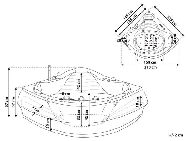 Massagebadkar Vit Sanitär Akryl med LED Bluetooth Högtalare 210 x 145 cm Modern Design Badkar