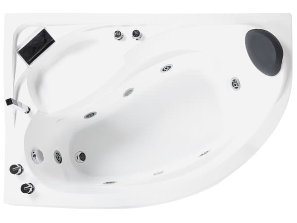 Höger Hörn Bubbelbadkar Vit Akryl med LED-belysning Massage Dusch Nackstöd