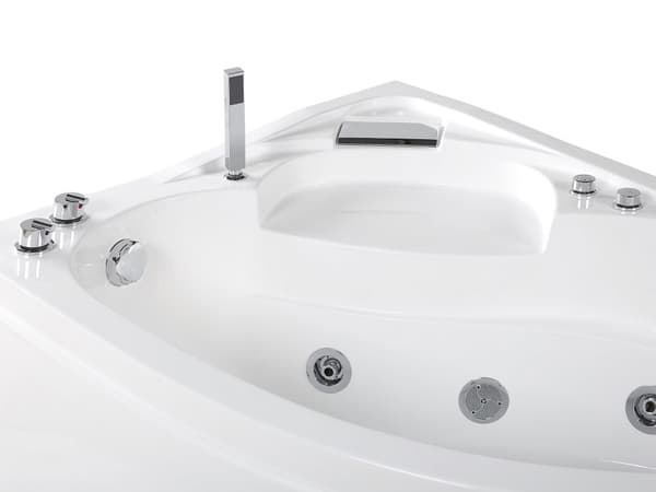 Höger Hörn Bubbelbadkar Vit Akryl med LED-belysning Massage Dusch Nackstöd