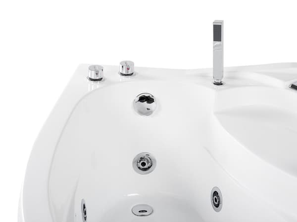 Höger Hörn Bubbelbadkar Vit Akryl med LED-belysning Massage Dusch Nackstöd