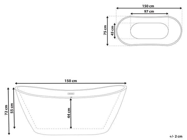 Badkar Svart med Silver Sanitär Akryl 150 cm Fristående Modern