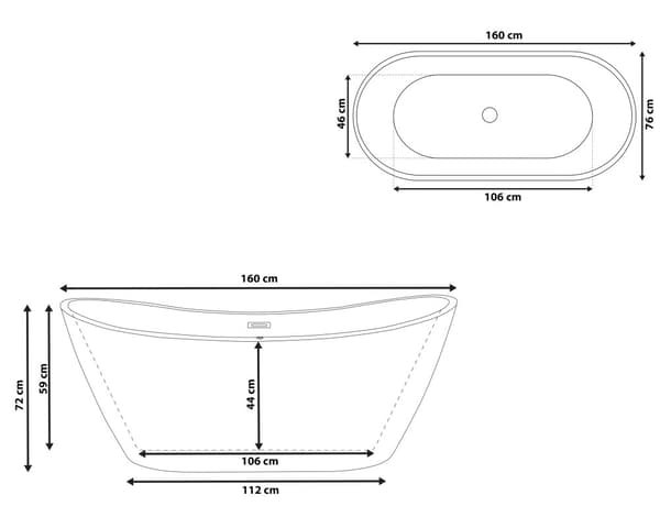 Badkar Svart med Silver Sanitär Akryl 160 cm Fristående Modern