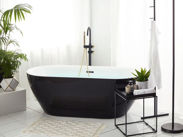 Fristående Badkar Glansig Svart Sanitetsakryl 160 x 75 cm Oval Modern Design