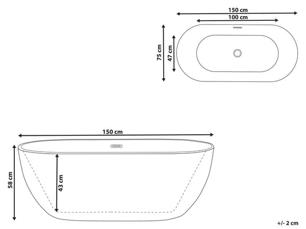 Fristående Badkar Glansig Vit Sanitetsakryl 150 x 75 cm Oval Modern Design