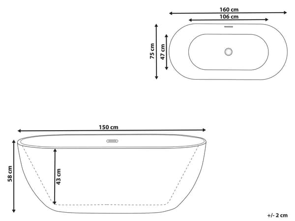 Fristående Badkar Glansig Vit Sanitetsakryl 160 x 75 cm Oval Modern Design