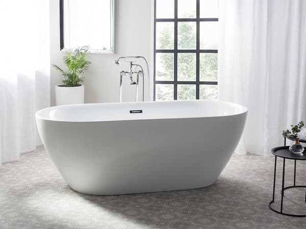 Fristående Badkar Glansig Vit Sanitetsakryl 160 x 75 cm Oval Modern Design