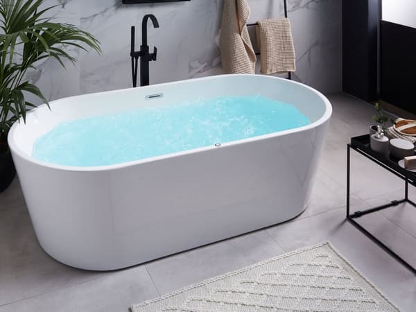 Fristående Bubbelbadkar Vit Sanitär Akryl 170 x 80 cm Oval Modern Design Ledlights