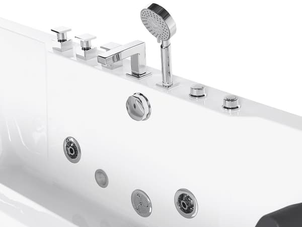 Bubbelbad Vit Sanitetsakryl Glas Transparent Front med LED-lampor Nackstöd Massage Vattenstrålar 170 x 80 cm Rektangulär badtunna
