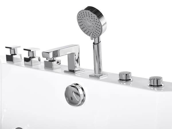 Bubbelbad Vit Sanitetsakryl Glas Transparent Front med LED-lampor Nackstöd Massage Vattenstrålar 170 x 80 cm Rektangulär badtunna