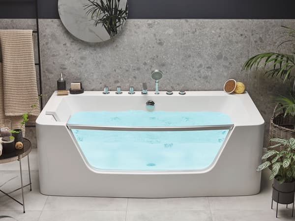 Bubbelbad Vit Sanitetsakryl Enkel 170 x 80 cm 9 Jets Rektangulär Modern stil