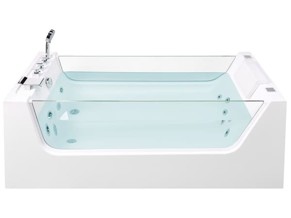 Bubbelbadkar Vit fristående Akryl Badkar med strålar Glaspaneler 170 x 80 cm