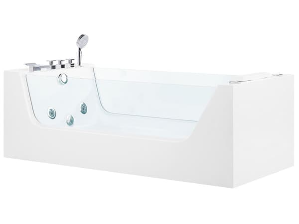 Bubbelbadkar Vit fristående Akryl Badkar med strålar Glaspaneler 170 x 80 cm