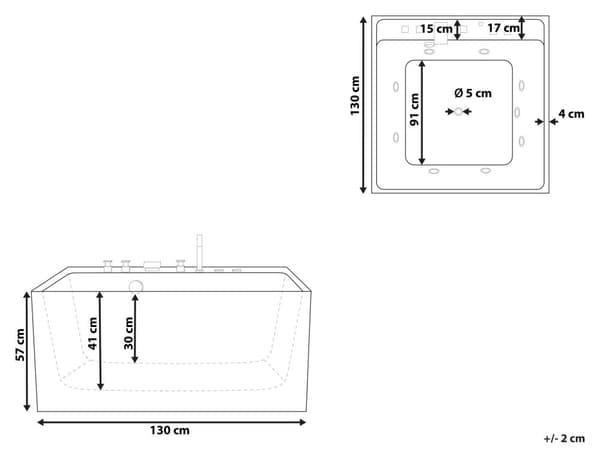Bubbelbad Vit akryl 130 x 130 cm hydromassagebadkar Bubbelpool 2-sits