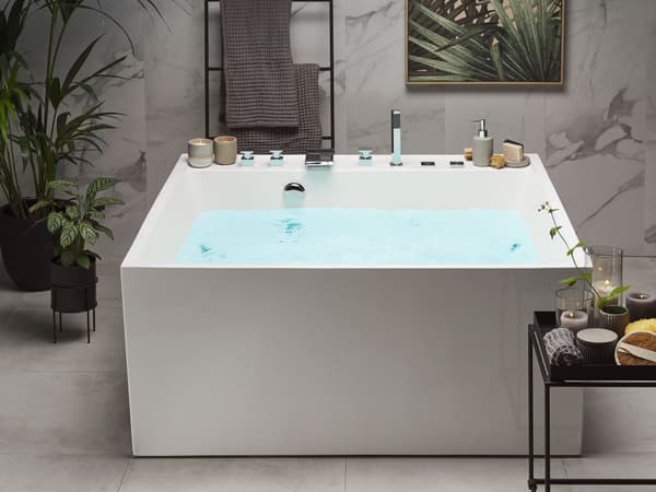 Bubbelbad Vit akryl 130 x 130 cm hydromassagebadkar Bubbelpool 2-sits
