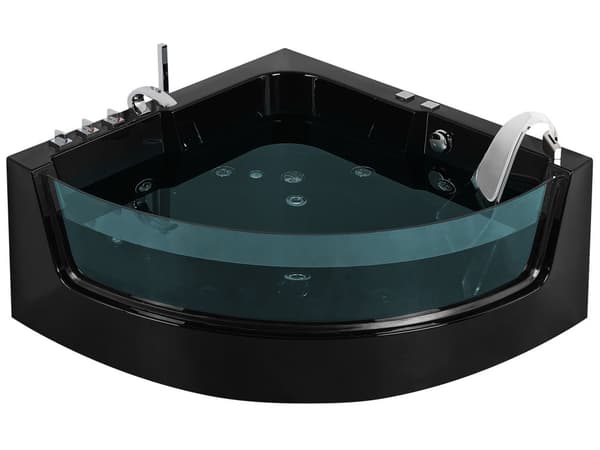 Hörnbubbelbadkar Svart Sanitär Akryl med LED 4 Jets Modern stil