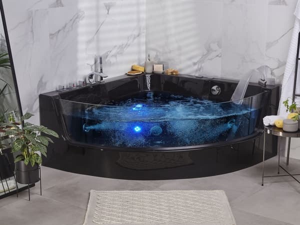 Hörnbubbelbadkar Svart Sanitär Akryl med LED 4 Jets Modern stil