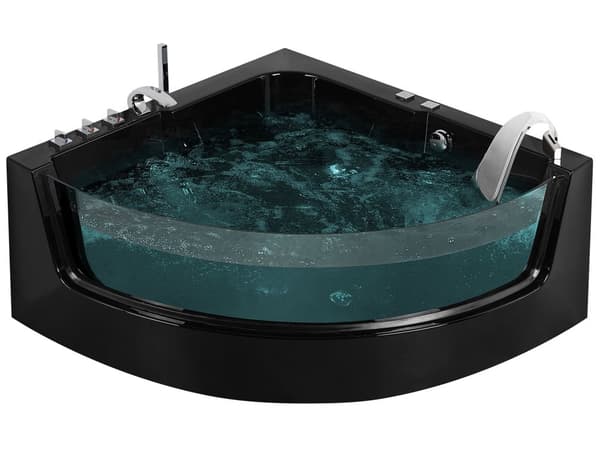 Hörnbubbelbadkar Svart Sanitär Akryl med LED 4 Jets Modern stil