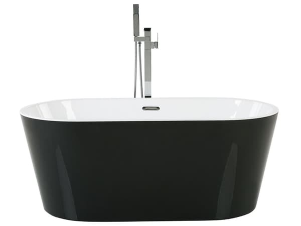 Fristående Badkar Svart Sanitär Akryl Enkel 160 x 80 cm Oval Form Bräddsystem Modern Design