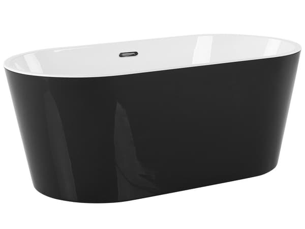Fristående Badkar Svart Sanitär Akryl Enkel 160 x 80 cm Oval Form Bräddsystem Modern Design