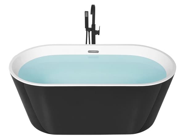 Fristående Badkar Svart Sanitär Akryl Enkel 160 x 80 cm Oval Form Bräddsystem Modern Design