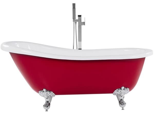 Badkar Röd Sanitetskryl 170 cm Blank Klassiskt Oval Fristående
