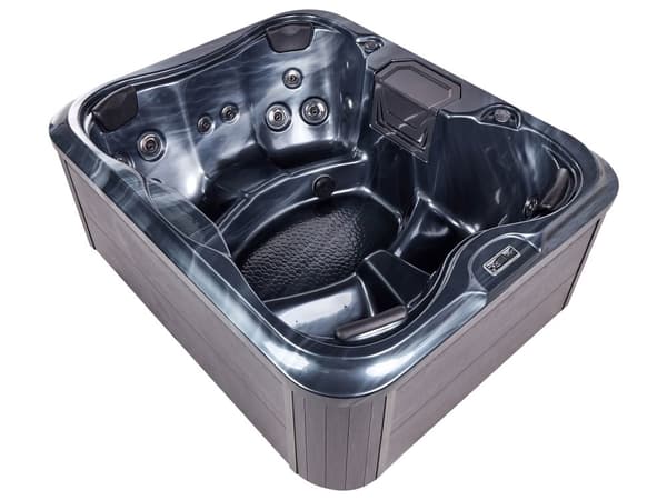 Spabad Grå Akryl 180 x 215 cm 4 platser 19 hydromassagestrålar Träeffekt Aluminium med LED-ljus