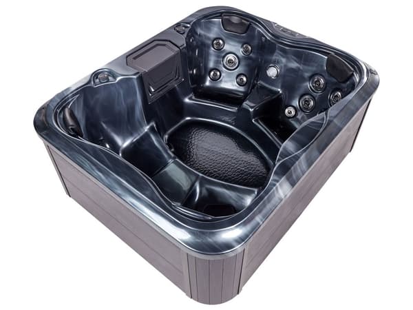 Spabad Grå Akryl 180 x 215 cm 4 platser 19 hydromassagestrålar Träeffekt Aluminium med LED-ljus