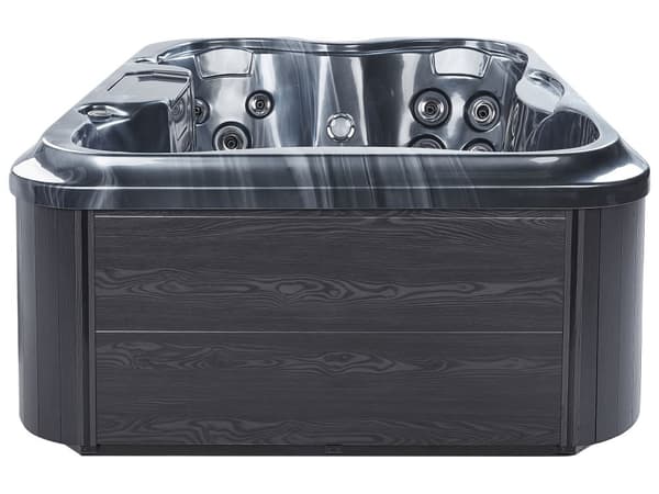 Spabad Grå Akryl 180 x 215 cm 4 platser 19 hydromassagestrålar Träeffekt Aluminium med LED-ljus