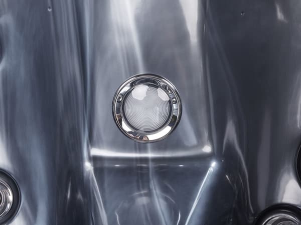 Spabad Grå Akryl 180 x 215 cm 4 platser 19 hydromassagestrålar Träeffekt Aluminium med LED-ljus