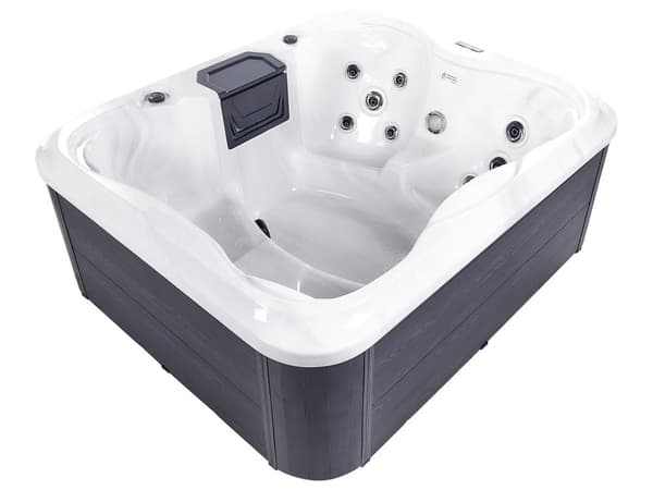 Spabad Vit Akryl 180 x 215 cm 4 platser 19 hydromassagestrålar Träeffekt Aluminium med LED-ljus