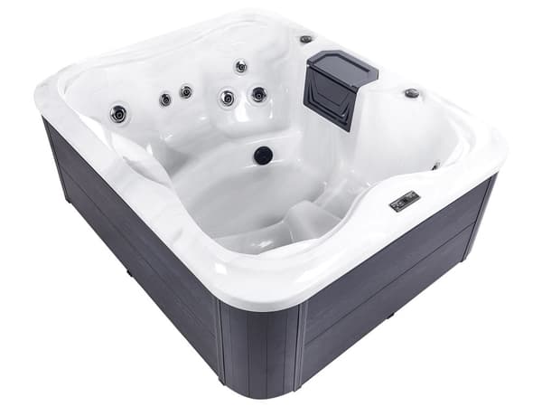 Spabad Vit Akryl 180 x 215 cm 4 platser 19 hydromassagestrålar Träeffekt Aluminium med LED-ljus