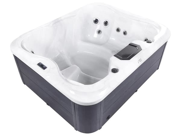 Spabad Vit Akryl 180 x 215 cm 4 platser 19 hydromassagestrålar Träeffekt Aluminium med LED-ljus