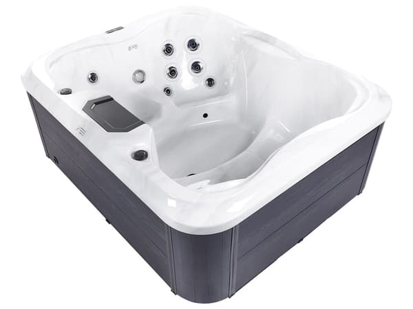 Spabad Vit Akryl 180 x 215 cm 4 platser 19 hydromassagestrålar Träeffekt Aluminium med LED-ljus