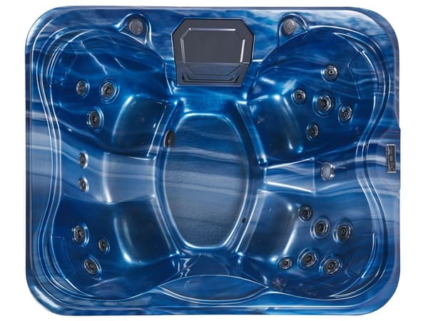 Spabad Blå Akryl 180 x 215 cm 4 platser 19 hydromassagestrålar Träeffekt Aluminium med LED-ljus