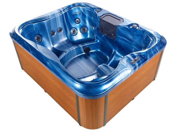 Spabad Blå Akryl 180 x 215 cm 4 platser 19 hydromassagestrålar Träeffekt Aluminium med LED-ljus