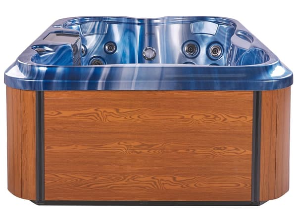 Spabad Blå Akryl 180 x 215 cm 4 platser 19 hydromassagestrålar Träeffekt Aluminium med LED-ljus