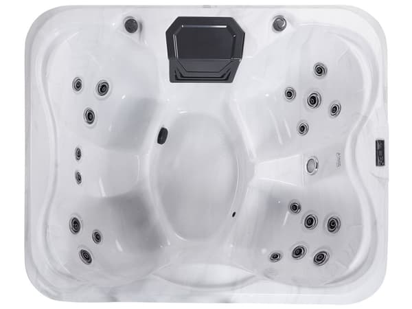 Udendørs Spa Boblebad i Hvid Farve 180 x 215 cm Hydromassage Dyser Træeffekt aluminiumskasse med LED-lys