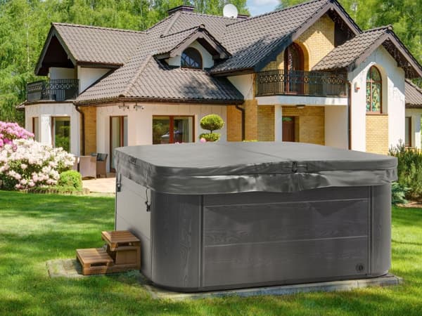 Spa Hvid Grå Akryl og Aluminium 5 Personers Spabad Udendørs Luksus Jacuzzi med LED Lys og Dyser Boblebad med Cover Betræk Høj Kvalitet