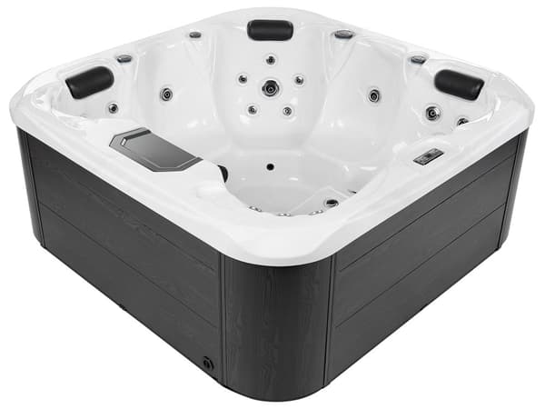 Spa Hvid Grå Akryl og Aluminium 5 Personers Spabad Udendørs Luksus Jacuzzi med LED Lys og Dyser Boblebad med Cover Betræk Høj Kvalitet
