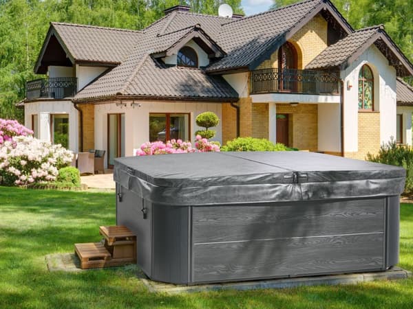 Udendørs Spa Boblebad i Grå Farve 180 x 215 cm Hydromassage Dyser Træeffekt aluminiumskasse med LED-lys